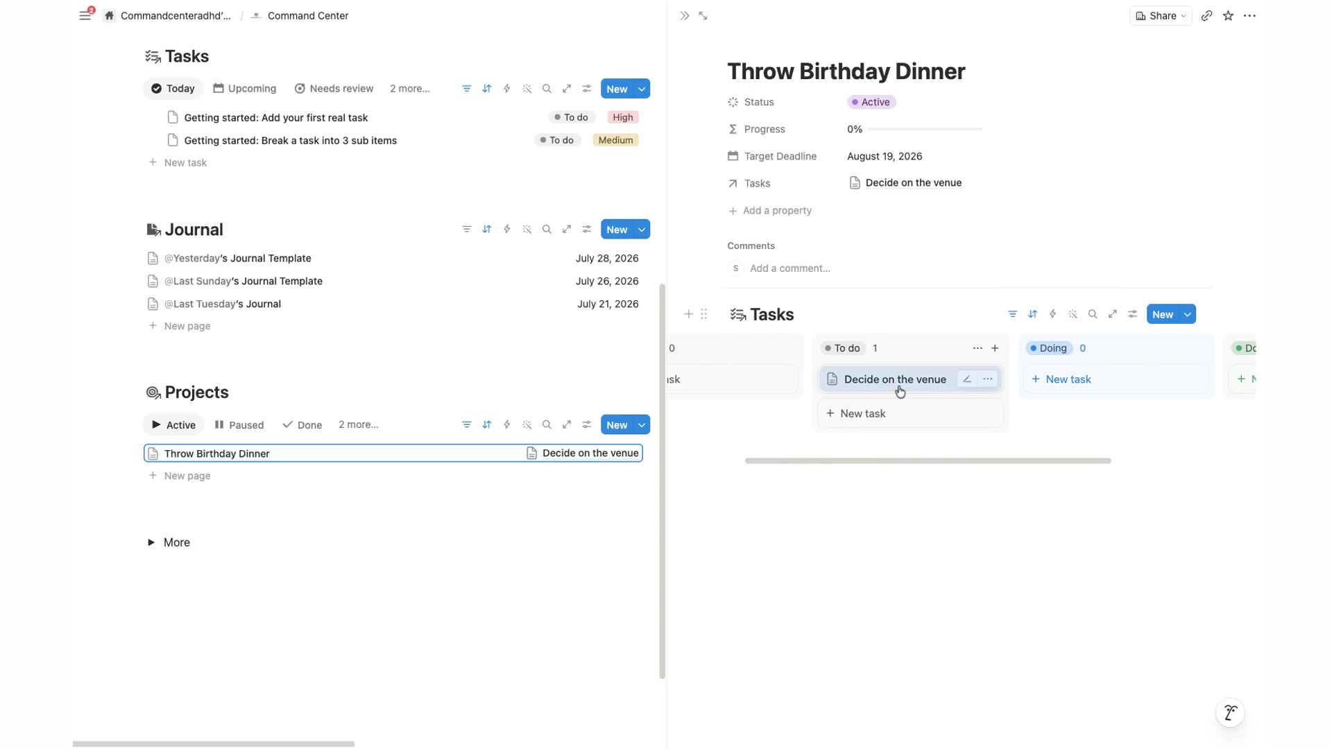 CommandCenterADHD: Projects, connected